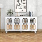 Buffet bas miroir blanc avec poignes en cristal 4 portes et tagre rglable pour salon salle  manger ...