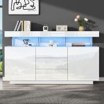 Buffet bas - nalookamic - blanc brillant - �clairage led - 3 tiroirs - 2 armoires