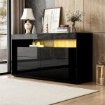 Buffet bas - nalookamic - noir brillant - 6 tiroirs - �clairage led - verre tremp�