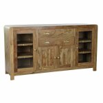 Buffet bas - naturel - acacia - 150 x 40 x 81 cm - 4 portes - 2 tiroirs