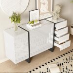 Buffet bas - non spcifi - blanc laqu brillant - 2 portes - 4 tiroirs - design moderne pur