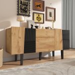 Buffet bas - panneaux de particules - 4 portes + 2 tiroirs - 140x40x70 cm - buffet bahut scandinave pour ...