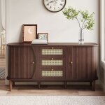 Buffet bas salon 2 portes coulissantes 3 tiroirs en rotin armoire pour salle  manger style rustique ...