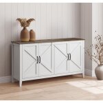 Buffet bas style rustique portes grange 140x40x80 cm couleur blanc et ch�ne rustic finition mate bahut ...