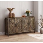 Buffet bas style rustique portes grange 140x40x80 cm couleur ch�ne rustic finition mate bahut rangement ...