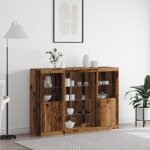 Buffet bas - vidaxl - bois massif recycl� - led - style rustique - 143x37x100 cm