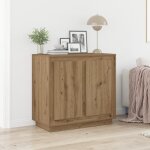Buffet bas - vidaxl - chne massif - portes coulissantes - marron - contemporain