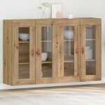Buffet bas - vidaxl - chêne massif - portes en verre - 8 Étagères - 139x34x90 cm Buffet bas - vidaxl - chêne massif - portes en verre - 8 Étagères - 139x34x90 cm