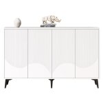Buffet blanc 160cm multifonction - commode 4 portes étagères réglables & pieds métal - rangement haut ... Buffet blanc 160cm multifonction - commode 4 portes étagères réglables & pieds métal - rangement haut ...