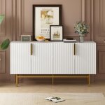 Buffet bas - blanc - 4 portes - poignes en mtal dor - style scandinave - rangement ajustable