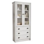Buffet blanc bahut haut bois - ext�rieur avec porte vitr�e 3 tiroirs - meuble rangment dentr�e et salon ...