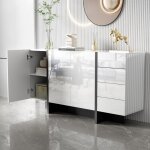 Buffet blanc brillant 150x 40x 80. 5 cm avec 2 portes et 4 tiroirs buffet minimaliste moderne blanc