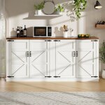 Buffet blanc campagnard 4 portes 160x40x85 cm - 2 �tag�res r�glables - rangement cuisine salle � manger ...
