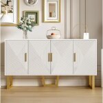 Buffet blanc moderne 150 cm avec portes structur�es brillantes et poign�es dor�es design � 4 portes �tag�res ...