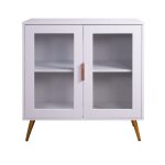Buffet blanc moderne 80�40�85 cm avec led et portes en verre style luxe moderne armoire de rangement