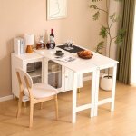Buffet blanc moderne avec table extensible pieds m�talliques dor�s portes en verre et design � motifs ...