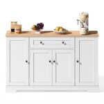Buffet en bois blanc - buffet bahut - buffet bas salon avec 4 portes et 1 tiroir - 138x85x40cm - blanc ...