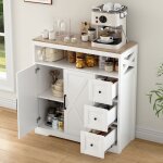 Buffet en bois blanc - luminarix - buffet bahut salon - armoire salle � manger avec 2 portes et 3 tiroirs ...