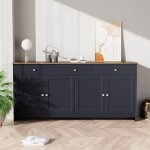 Buffet en bois grain� gris - noir 4 portes 3 tiroirs - meuble salon salle � manger design - couleur bois ...