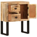 Buffet en bois de manguier - jill - 60x30x76 cm - naturel et noir - 1 porte 2 tiroirs - bois de manguier ...