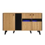 Buffet bois et noir armoire 6 compartiments vitrine led verre multifonction salon&chambre 140x 78. 5x41cm ... Buffet bois et noir armoire 6 compartiments vitrine led verre multifonction salon&chambre 140x 78. 5x41cm ...