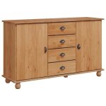 Buffet en bois de pin massif - vidaxl - 1335x40x79 cm - marron - 4 tiroirs - 2 portes - style traditionnel ...