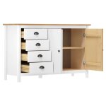 Buffet en bois de pin - vidaxl - 130x40x80 cm - blanc et marron miel - 4 tiroirs - 2 portes - bois de ...