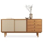 Buffet en bois simona l 175 cm coloris chne avec 4 tiroirs 2 portes coulissantes pour salon ou salle ...