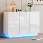 Okwish buffet bahut brillant 120�40�75 cm - 3 portes - �clairage led - pour chambre salle � manger ou ...