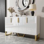 Buffet brillant avec 4 portes buffet bahut design géométrique poignées et pieds dorées meuble moderne ... Buffet brillant avec 4 portes buffet bahut design géométrique poignées et pieds dorées meuble moderne ...