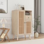 Buffet cannage 60x40x101cm buffet �cologique - certifi� e1 2 portes + 1 tiroir & pieds en pin massif ...