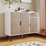 Buffet casiers modernes buffet blanc et bois avec tiroirs et tagres rglables en hauteur (90 x 30 x ...