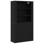 Buffet en ch�ne noir - vidaxl - 80x33x150 cm - noir - rectangulaire - bois ding�nierie - finition mate ...