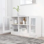 Buffet chic armoire  vitrine blanc brillant 120x305x70 cm bois ingnierie ll0000023641