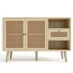 Buffet commode avec 1 tiroir et 2 portes magn�tiques pieds en bois massif �tag�res r�glables ch�ne 120 ...