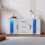 Buffet de rangement blanc commode meuble bas de rangement avec 3 tiroirs 2 portes led pour salle à manger ... Buffet de rangement blanc commode meuble bas de rangement avec 3 tiroirs 2 portes led pour salle à manger ...