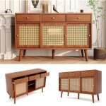 Buffet commode avec 3 tiroirs et 3 portespieds en bois massif poignes mtalliques dores tagres rglables ...