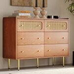 Buffet commode avec 6 tiroirs rotin sideboard highboard marron