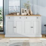 Buffet - paris - commode bahut - 4 portes - 2 tiroirs - bois massif blanc et brun