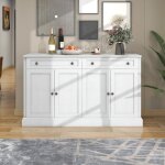 Buffet - non spécifié - commode bahut vaisselier - 4 portes battantes - 2 tiroirs - pin massif blanc Buffet - non spécifié - commode bahut vaisselier - 4 portes battantes - 2 tiroirs - pin massif blanc