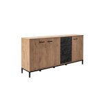 Buffet commode meuble de rangement 3 portes coloris ch�ne dor� / effet marbre noir - longueur 180 x profondeur ...