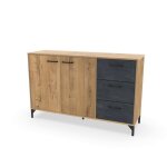 Buffet commode meuble de rangement coloris ch�ne dor� / effet marbre noir - longueur 135 x profondeur ...