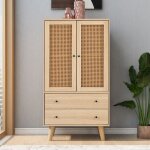 Buffet haut avec 2 portes et 2 tiroirs meuble de rangement salon chambre style rotin couleur bois chêne ... Buffet haut avec 2 portes et 2 tiroirs meuble de rangement salon chambre style rotin couleur bois chêne ...