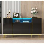 Buffet commode noire brillante avec 1 tiroir commode commode de chambre � coucher buffet noir brillant ...