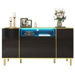 Buffet commode noire brillante avec 1 tiroir commode commode de chambre buffet noir brillant 150 l x ...