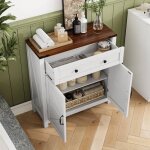 Buffet console 76 x 30 x 83 cm meuble de rangement style campagne pour cuisine & entr�e mdf blanc plateau ...