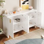 Buffet - buffet contemporain blanc bahut moderne poign�es dor�es et �tag�res r�glables meuble de rangement ...