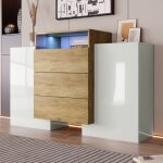 Buffet contemporain en bois et mdf avec portes et tiroirs - meuble de salon ou salle � manger - 140x30x905 ...
