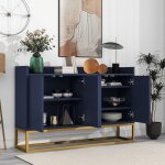 Buffet contemporain sans poign�es - bahut 4 portes pour salle � manger ou salon - mdf - bleu - 120x30x80 ...