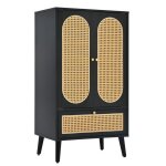 Buffet cuisine 11m rotin noir - 2 portes + 1 tiroir - meuble salle � manger&biblioth�que - rangement ...